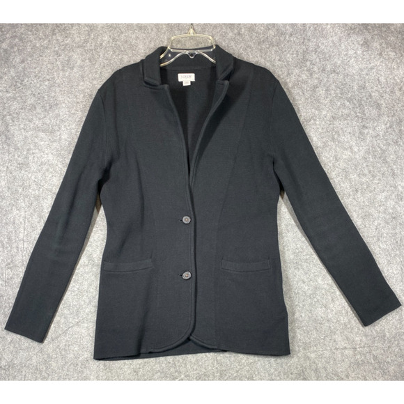 J Crew Sweater Blazer Small Petite Black Cotton Knit Two Button Schoolboy - Picture 1 of 11
